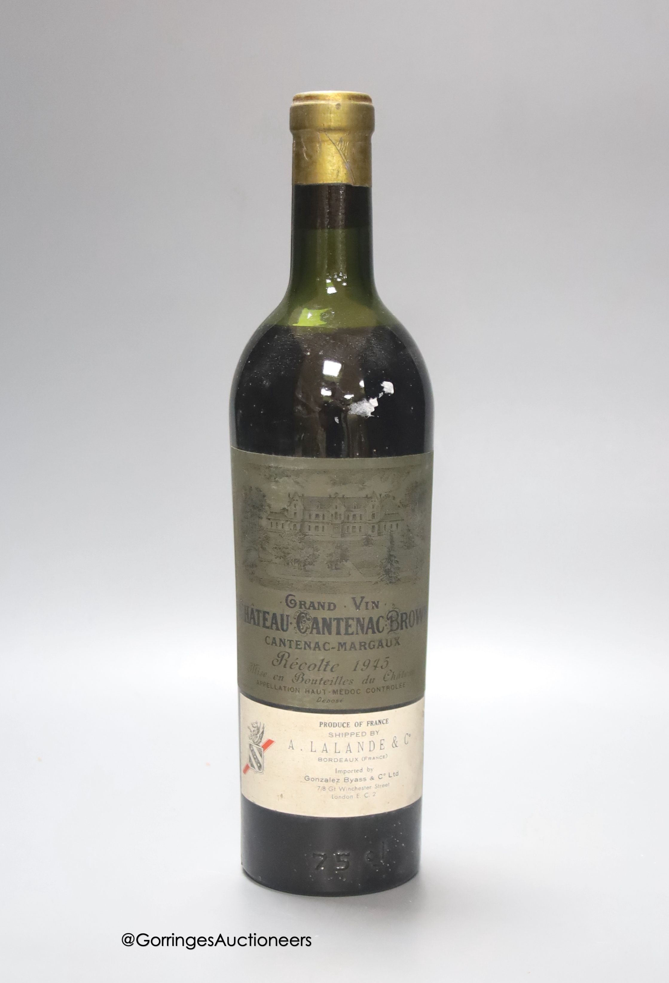 A bottle of Chateau Cantenac-Brown Margaux 1945